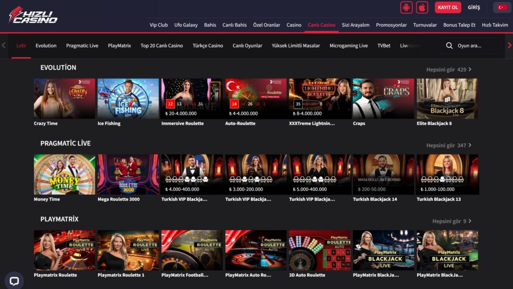 hızlıcasino casino bölümleri