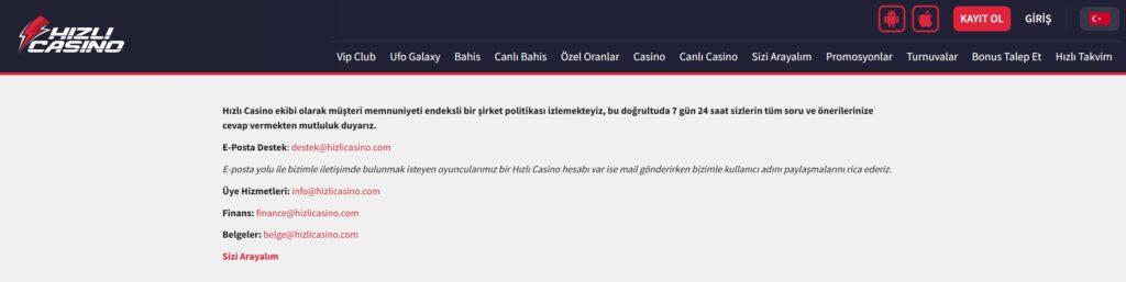 hızlıcasino iletişim